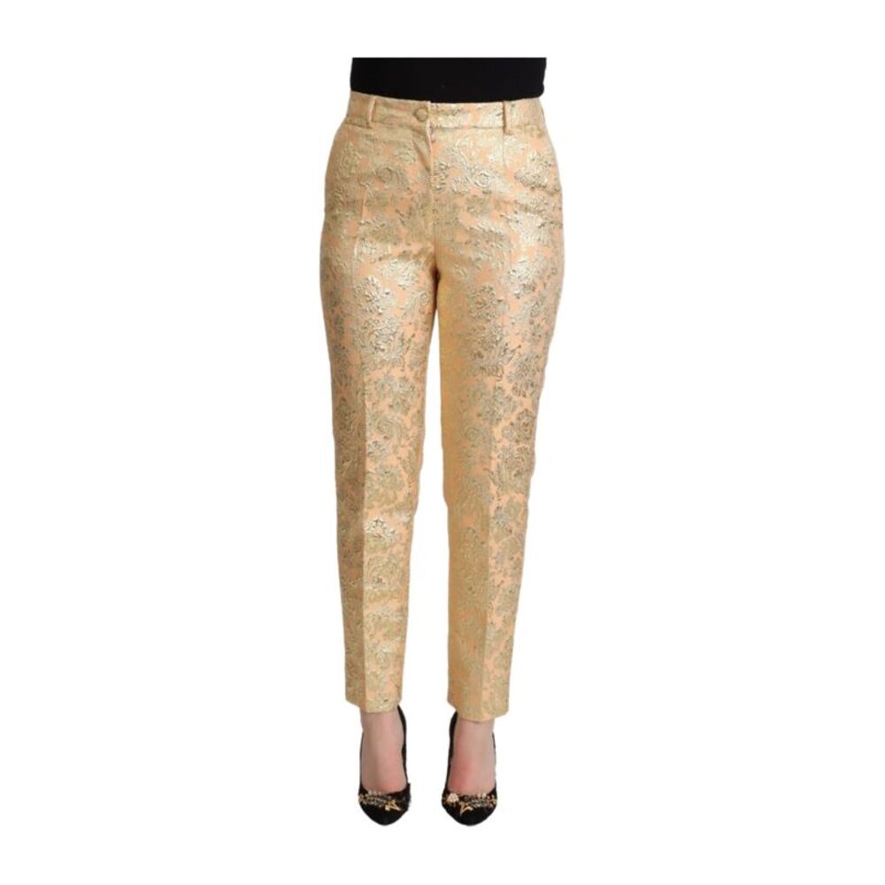 Dolce & Gabbana Elegant High-Waisted Pink Brocade Women's Pants